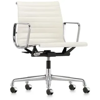 Vitra Bürodrehsessel Alu-Chair Leder Premium F weiß, Designer Charles & Ray Eames, 58x83-95x56-65 cm