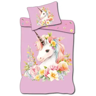 einhorn Bettwäsche Einhorn Wreath Bettbezug 140×200 cm, 70×90 cm, 100% Baumwolle rosa