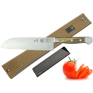 Güde Alpha Olive Messer Kochmesser Santoku Brotmesser Schälmesser Schinkenmesser Chai Dao ohne/mit Gravur + Prymo Farbe 1) Messer OHNE Gravur, Größe Santoku glatt 18cm