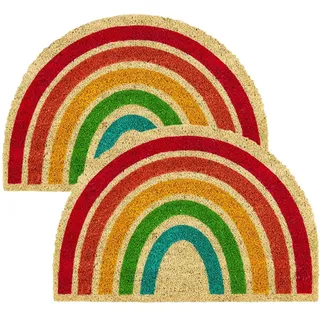 Fußmatte Kokos - Türmatte rutschfest Regenbogen 2er Set 40x60cm (Halbkreis) | Natürliche Fussmatte Innen Kokosmatte rutschfest Schmutzfangmatte Türmatte überdachter Außenbereich Kokosfußmatte mit Motiv