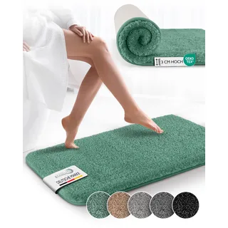 Beautissu Badematte rutschfest 120x70 cm – Duschvorleger Hochflor Badteppich rutschfest Waschbar Shaggy Optik – Flauschig Badvorleger Badezimmerteppich Groß – Badematte Mintgrün BeauMare FL