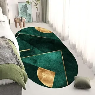 QJDTZMD Contemporary Design Teppich Einfache geometrische Linien Smaragd Dunkelgrün, Oval, 150 x 200 cm Teppich Wohnzimmer Weich rutschfest Waschbar Teppich