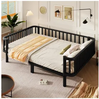 Odikalo Metallbett Jugendbett Einzelbett mit Leitplanke Lattenrost Multifunktionales (90/140x200 cm Metall-Tagesbett stabiles Lattenrost aus Stahl schwarz/Weißfür Wohnzimmer Gästezimmer(ohne Matratze)