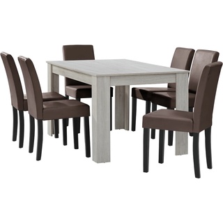 [en.casa] Essgruppe Forssa 7-tlg 140x90 cm Eiche Weiß/ Braun