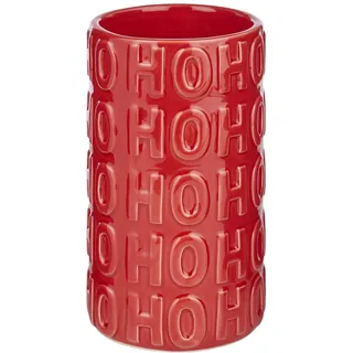 BUTLERS Blumenvase - Statement - HoHoHo Schriftzug | Farbe Rot - ø10 x H18 cm - Dekovase für Trockenblumen & Zweige - Tischvase für Flur & Wohnzimmer