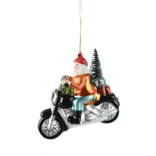 Christmas Decorations Christbaumschmuck Glas 12,6cm Weihnachtsmann auf Motorrad Figur zum Aufhängen - Weihnachtsbaum Anhänger Weihnachten Weihnachtsbaumschmuck mundgeblasen