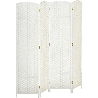 Homcom Paravent 4-teilig 160 x 170 cm Raumteiler Faltbar Trennwand aus Kiefernholz, Sichtschutz Raumtrenner Stellwand für Schlafzimmer Wohnzimmer Weiß