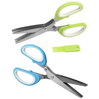 BAYLI Pizzaschneider 2er Pack - 5 Klingen Kräuterschere Küche aus Edelstahl, Mehrzwecksche
