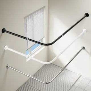 Onpira® Eck-Duschvorhangstange Teleskop L-Form 90–180 cm – Edelstahl, selbstklebend oder schraubbar – Ohne Bohren – In Silber, Schwarz, Weiß – 12 Varianten wählbar (Schraubversion Edelstahl, 90x90cm)