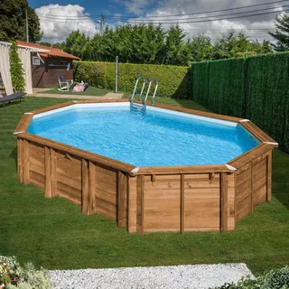 Holzpool Oval Komplettset 656x456x131 cm Massivholz Pool inkl Sandfilteranlage