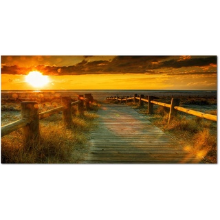 Augenblicke Wandbilder 120x60cm - Fotodruck auf Leinwand und Rahmen Sonnenuntergang Strand Meer Steg - Leinwandbild auf Keilrahmen modern stilvoll - Bilder und Dekoration
