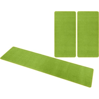 Bettumrandung Shashi HANSE Home, Höhe 8 mm, (3-tlg), Kurzflor, Unifarben, Teppich, Bettläufer, Bettvorleger, Teppichläufer beige|grün