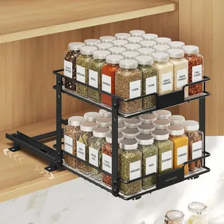 Songmics Gewürzregal ausziehbar schwarz 2 Etagen Stahl 27x25,2x23,8 cm,