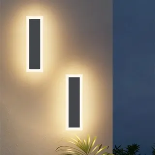 Klighten 2 Stück LED Außenwandleuchte, Anthrazit Wandleuchten Außen/Innen, Moderne Außenleuchte, IP65 Außenlampe, Aussenleuchte Edelstahl Acryl, Wandlampe für Gärten/Terasse, Warmweiß 3000K, 30CM/10W