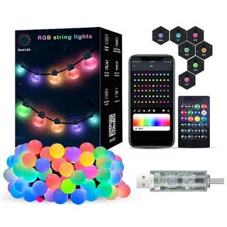 PRIISF LED-Lichterkette Leuchtkugeln RGB Bunt Partylichterkette Kugeln Außen Innendekoration, mit Timer Garten Party Beleuchtung Smart APP Musik Control IP65