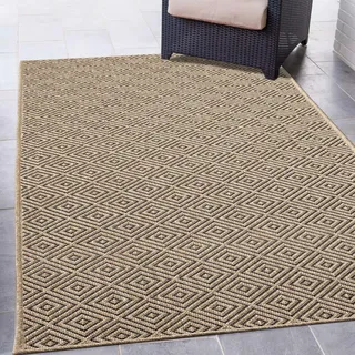 CARPETIA In- & Outdoor Teppich Rautenmuster Beige Schwarz 140x200 cm | Pflegeleicht, UV-beständig, robust und langlebig, OEKO-TEX geprüft, für Fußbodenheizung, Balkon, Terrasse & Küche