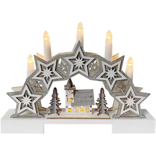Hti-Living Schwibbogen Sterne und Kirche 1-tlg Lichterbogen Weihnachtsdeko 58 x 4 x 38 cm grau/weiß