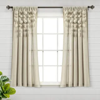 Lush Decor Boho-Fenstervorhang mit Quaste, Leinen, 160 x 132 cm, Dunkles Leinen (Einzelnes Panel)