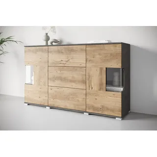 OTTO home Sideboard Kenia (1 St), Sideboard mit 3 Schubladen, 6 Fächern, Glastüren, Breite 150 cm braun