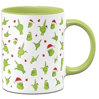 Tassenbrennerei Grinch Tasse - Rundherumdruck - Weihnachtstasse lustig - Kaffeetasse als Deko zu Weihnachten (Grün)