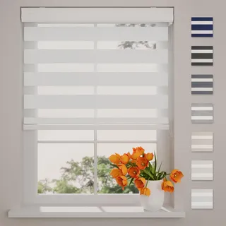 DTCH® Doppelrollo mit Kassette 70 x 130 cm (BxH) weiß, Blickdicht oder Transparent, Größen von 40 bis 220 Breite, ohne Bohren möglich, Duo Rollo, doppelrollo 70 cm breit
