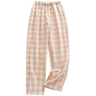 Kielsjajd Schlafanzughose Damen Lang Karierte Pyjamahose Winter Weich Nachtwäsche Hose Schlafhose Freizeithose Strandhose mit Taschen und Kordelzug, Damen Yogahose Stretch Bequeme Pyjamahose