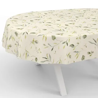 ANRO Wachstuchtischdecke abwaschbar Oval 180 x 140 cm Beige