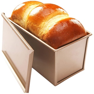 CANDeal Für 450g Teig Toast Brot Backform Gebäck Kuchen Brotbackform Mold Backform mit Deckel(Gold-Rechteck-Glatt)