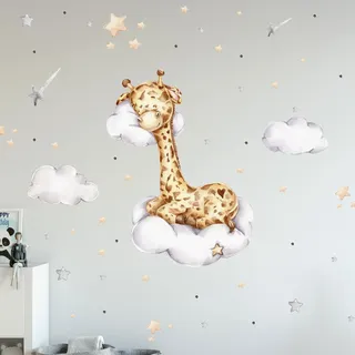 WANDKIND Giraffe auf der Wolke V312 Wandtattoo | handgezeichnet | AUFKLEBER Kindergarten | Wandsticker Kinderzimmer Deko Klebefolie Giraffen mit Sterne Giraffenkuh (75 x 75 cm)