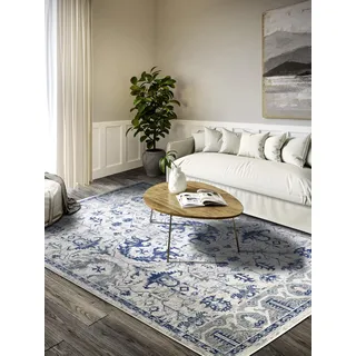 Villeroy & Boch Emmanuel blau (creme,blau), B:120cm H:11mm L:170cm, Polypropylen, Teppiche, Teppich, Läufer, Orient, Wohnzimmer, Schlafzimmer, Klassisch, Kurzflor, Weich