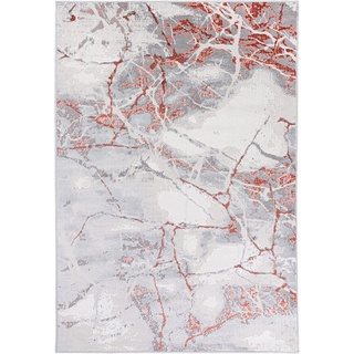 Teppich DY-PORTLAND-ABSTRACT, Mazovia, 200x200, Abstraktes, Vintage, Kurzflor, Gemustert grau|rot 200x200