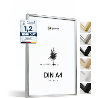 Heimlich® 1x Bilderrahmen DIN A4 21x30 cm Silber Champagne Metall Rahmen 1-Pack | Dokumentenrahmen 21x29,7 cm Klein Collage | Metallrahmen Alu-Bilderrahmen Aluminium | Picture Frame A4