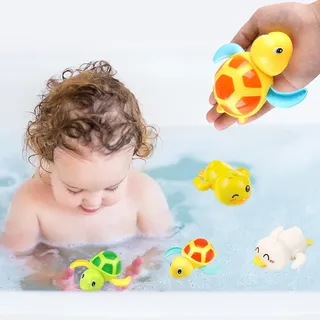 Baby Badespielzeug,4 STK Baby Bad Spielzeug Schildkröte und Ente Kunststoff | Badewanne Spielzeug Uhrwerk Schwimmbad Spielzeug Badespielzeug Baby ab 1 Jahr, für Kleinkinder Jungen Mädchen