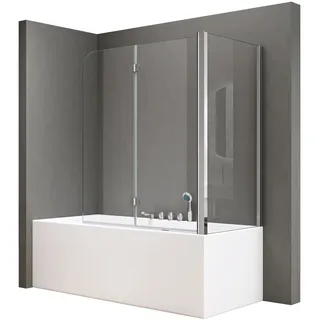 SoGood doporro 75x120x140cm Design-duschwand für Badewanne Badewannenaufsatz Duschabtrennung 6mm ESG-Sicherheitsglas inkl. NANO-Beschichtung Badewannenfaltwand Wandanschlag rechts, - Transparent