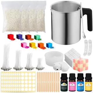 SAMISO Kerzen Selber Machen Set,Kerzenherstellung Kit,Kerzenherstellung Topf,8 Kerzenfarbe,1.2L Schmelztopf und Kerzendochte für Kerzen 4 Längen Kerzenherstellungssets & Zubehör