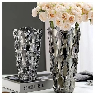 NUODWELL Dekovase Glas Blumenvase,Deko Wohnzimmer,Modern Glas Tulpenvase Aesthetic Vase grau