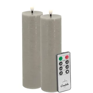 Candela LED Kerzen 2er Set H:17,5xØ5cm taupe rustic Echtwachs mit Fernbedienung Timer Funktion & mehrstufig dimmbar flammenlos Echtwachskerzen Stumpenkerze