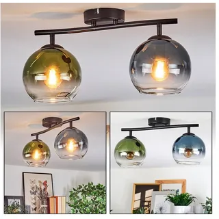 hofstein Deckenleuchte Deckenlampe aus Metall/Glas in Schwarz/Blau/Grün/Klar, Deckenleuchte im Retro/Vintage-Design (Schirme Ø 15 cm), 2 x E14 blau|grün