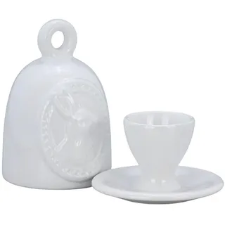 H.Bauer jun. Porzellan Eierbecher mit Glocke 13 cm weiß - dekorativer Frühstücks-Eihalter mit Hasenmotiv und Abdeckung - klassisches Tischaccessoire für Osterbrunch, Familienfrühstück und Tischkultur