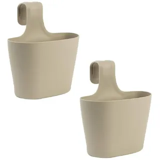 ENGELLAND® ENGELLAND 2 x Blumentopf zum Auf-Hängen, Geländertopf, Sand, Hängetopf, Balkon-Kasten, oval, Übertopf, Pflanzkasten, mit Wasserspeicher/Wasserauffangschale, 2,8 Liter