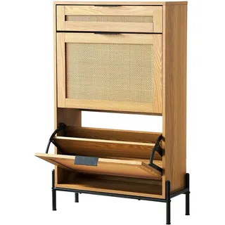 Vevor Rattan-Schuhschrank Schuhkipper mit 2 Klappschubladen 1 Auszugsschublade
