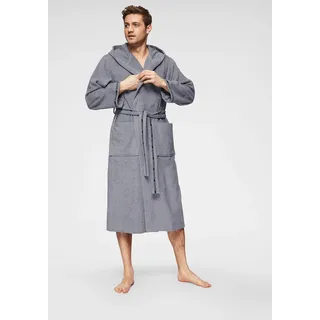 Bruno Banani Herrenbademantel BRUNO BANANI "Danny, Normallänge & Überlänge, auch in extra lang, Hotelbademantel" Gr. M, grau, L:120cm, Walkfrottee, Hausmäntel, mit Logostreifen, Herren Bademantel aus 100% Baumwolle, S-4XL