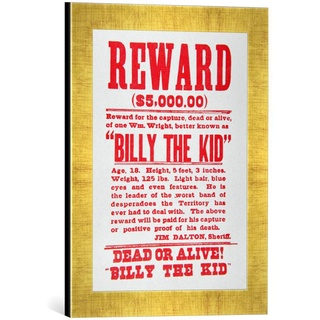 Gerahmtes Bild von American School Reward Poster for Billy The Kid (1859-81)", Kunstdruck im hochwertigen handgefertigten Bilder-Rahmen, 30x40 cm, Gold Raya
