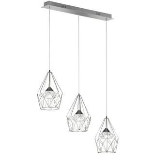 WOFI LED Pendelleuchte, Dimmer, LED fest integriert, Warmweiß, mehrflammig dimmbar Esstisch Gitter-Lampe Industrie-Design Breite 76cm silberfarben