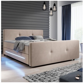 Juskys Boxspringbett Houston - Stoff & Beige