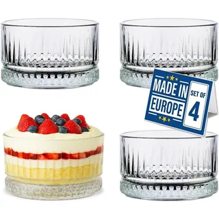 NORDIC SCHILLER Premium Dessertschalen Glas 4er Set 235ml BLEI FREI, Stabelbare Glasschalen, Dessertbecher, Puddingschalen, Dessert Schalen Glas, Obst Servierschalen, Soßenschalen, Glass Dessert Bowls