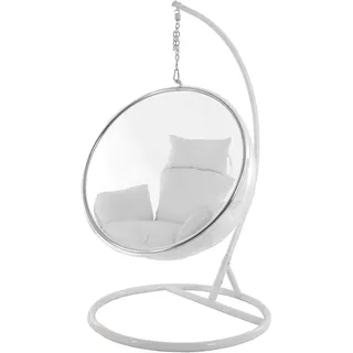 Kideo® Komplettset: Hängesessel mit Gestell & Kissen, Halbschale, Bubble, durchichtig (Gestell: weiß/Korb: durchsichtig (Clear), Kissen: weiß (1000 Snow))