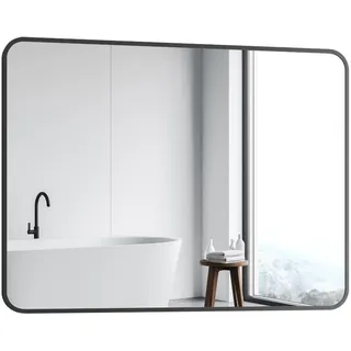 GOEZES Spiegel groß 100x60 cm rechteckig Schwarz Bad Wand Badspiegel (Wandspiegel, 5mm Kupfer- und bleifreier Spiegel, explosionsgeschützt), für Badezimmer Schlafzimmer Wohnzimmer schwarz