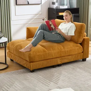 Liege 1-sitzer Loungesessel Mit Usb Und Getränkehaltern, Verstellbares Kopfkissen, Cord Samt Senfgelb
