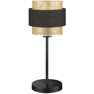 Tischlampe schwarz gold Metall Tischleuchte Schlafzimmer Nachttischlampe schwarz gold, Eisen Stahl, E27 Fassung, DxH 20x44 cm, Wofi 11774